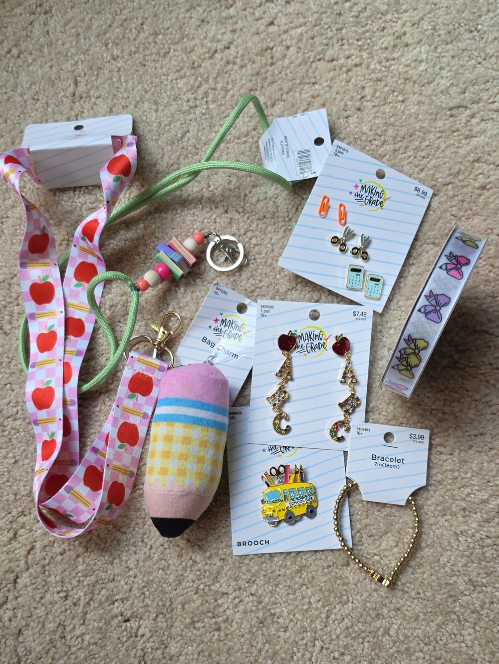 Hobby Lobby Pink Apple Lanyard with Pastel Pencil Bag Charm Set